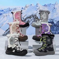Bottes de neige unisexes pour enfants, doublées polaire, extra-épaisses, imperméables, mi-mollet, à lacets, semelle extérieure en caoutchouc, style moderne et minimaliste