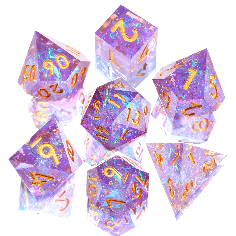 MINI PLANET Galaxy Purple Resin Dice Set 7 Stück/Set polyhedrale DND-Werte für RPG Tischspiel Drachen und Dungeon-Werte D6 D20 individuell