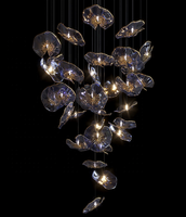 Lámpara de Araña Moderna de Cristal Transparente, Estilo Industrial, Acabado Dorado y Plateado, LED con Control Remoto, para Hotel o Restaurante