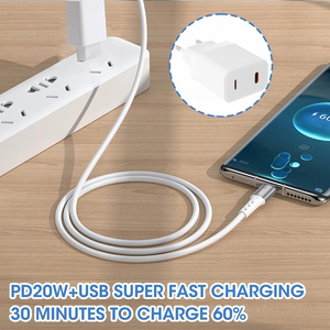 Caricabatterie da Viaggio a Muro con Doppia Porta Type-C 20 Watt, Adattatore di Ricarica Rapida per Smartphone con Spina UK Completa - Product Image 4