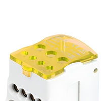 Boîtier de distribution industriel monophasé CHHP UKK80A jaune 6 pôles sur rail DIN, connexion par vis, borniers 80A max.