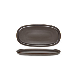 Plat de service ovale brun réactif 21 × 11 cm H 1,6 cm, porcelaine fine de qualité supérieure, impression numérique Rinart - Product Image 1