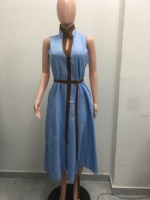 Robe longue en lin sans manches, de qualité standard, avec blocs de couleur, ceinture portefeuille et poches pour femme - Collection Sehe Fashion