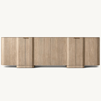 Meuble TV Rhoohill personnalisé pour salon, en bois naturel, 4 portes, style vintage américain, console multimédia longue en bois