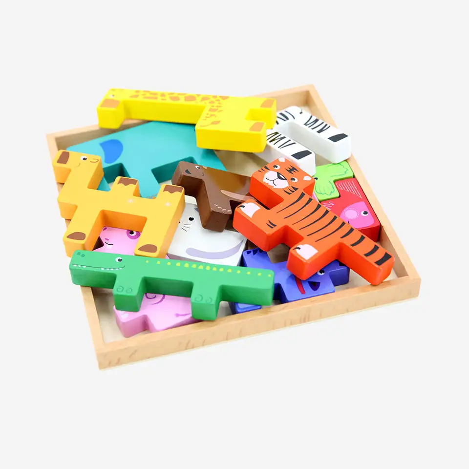 Montessori Creative Educational Wooden Stacking Play Games Cartoon Animal Balance Building Blocks Sets