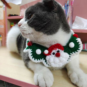 الصين الصانع الجديد مصمم محبوك يدويا الحيوانات الأليفة محبوك وشاح طوق عيد الميلاد الصوف غزل الحيوانات الأليفة الكلب القط طوق وشاح - Product Image 3