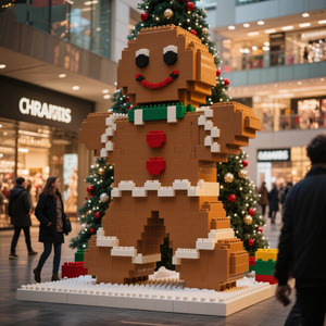 COBLOCKS personalizado ABS + UV, instalación de decoración navideña de centro comercial al aire libre, bloque de construcción gigante hombre de pan de jengibre, Nochebuena - Product Image 1