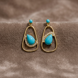 S925 18K Gold Plated Classic Chunky Natural Turquoise Natural Stone <b>Huggie</b> Earring Gift Customizable for Retail OEM ODM Thailand - Product Image 3
