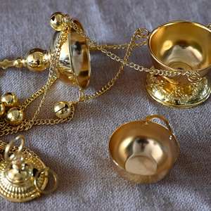 Incensario Colgante Ortodoxo Oriental HT, Incensario de Aleación de Zinc Dorado con Cadena y Campanas con Cruz Ortodoxa - Product Image 6