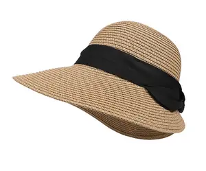 Vrouwen Zomer Tropische Hawaii Packble Strand Stro Cloche Hoed Met Strik Op Rug