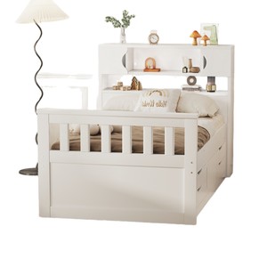 White Wooden Storage Bed With Drawers And <b>Shelves</b> Multi Functional Bedroom Furniture For Children Adults And Elderly - Product Image 5