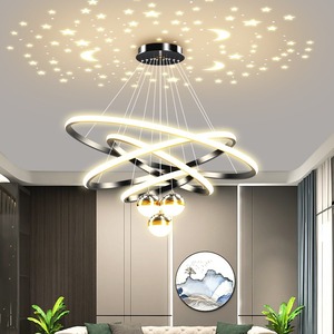 Minimalist Modern Starry Sky Pendant <b>Light</b> Led Round Touch Control Three Headed Chandelier For Bedroom <b>Dining</b> Room - Product Image 4