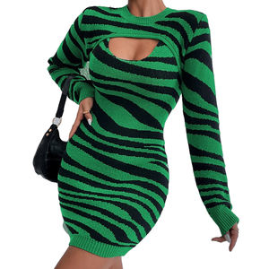Robe pull sexy et de club à motif <span class=keywords><strong>zèbre</strong></span> découpé, anti-plis, tricotée sur mesure, longue, en maille OEM pour la saison printanière - Product Image 2