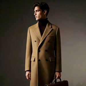 Ventes chaudes - <span class=keywords><strong>Manteau</strong></span> en <span class=keywords><strong>laine</strong></span> structuré pour <span class=keywords><strong>homme</strong></span>, double boutonnage, mi-long, couleur camel, pour le bureau et les occasions formelles - Product Image 1