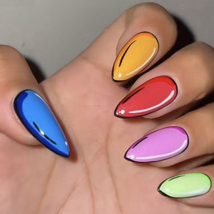 24 <span class=keywords><strong>Uñas</strong></span> Postizas de Arte Pop, Estilo Cómic, Cobertura Completa, Acrílico ABS, Coloridas, Mate, OEM, Stiletto, Reutilizables, Venta al por Mayor - Product Image 1