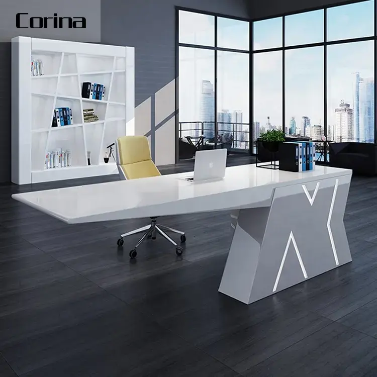 Klassische Büromöbel Modernes LED-Licht Glas Boss Manager Tisch Executive Office Schreibtische für neues Büro
