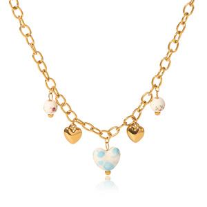 Juego de Joyería de Acero Inoxidable Chapado en Oro de 18K con Collar de Corazón de Cerámica, Pulsera y <span class=keywords><strong>Pendientes</strong></span> Colgantes para Mujer, Antideslustre, para Uso Diario, Regalo para Fiestas - Product Image 4