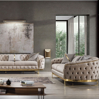 Canapé Chesterfield en tissu velours capitonné avec base en acier inoxydable de style italien, meubles de salon de luxe, ensemble de canapés