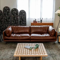 Ensemble de canapé sectionnel en cuir véritable vintage, extensible en forme de L, éponge écologique, durable, élégant, salon, hôtel