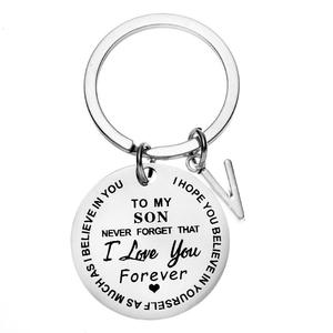 <span class=keywords><strong>Porte</strong></span>-clés européen-américain en acier inoxydable TO MY SON & TO MY DAUGHTER Pendentif circulaire - Product Image 2