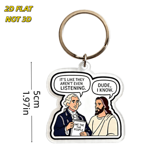 Llavero de los Padres Fundadores y Jesús: Diseño Cómico 'Es como si ni siquiera estuvieran escuchando', Colgante de Acrílico Transparente para Bolsos y Mochilas - Product Image 2