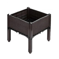 Grand bac à fleurs carré en plastique pour jardin, design rotin, avec trou de drainage, écologique, pour la maison et le jardin