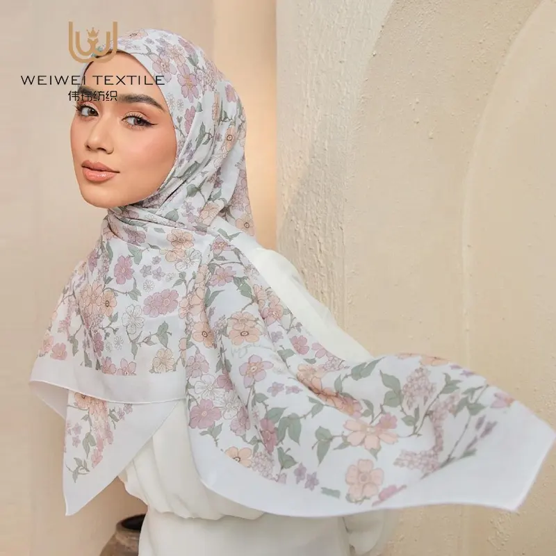 Wholesale Soft Premium Cotton Voile Bawal Muslim Japanese Square Printed Hijab Malaysia Tudung Scarf Hijabs