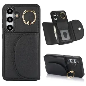 New Case For Samsung A51 PU Leather Magnetic Clasp Wallet Card Holder With 360 Ring Stander Phone Case For Samsung A15 A14 A72