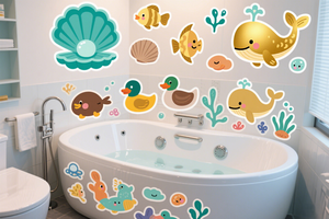 Pegatinas de Azulejos para Baño, Impermeables, de PVC Azul, con Diseño de Paisajes, Impresas Personalizadas, para Paredes Grandes, Cinta Antideslizante - Product Image 3