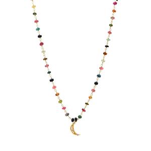 Multi Tourmaline <b>beaded</b> <b>necklace</b> with Moon charm in Gold plated 925 sterling silver - Product Image 1