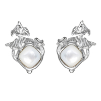 Boucle d'oreille élégante en forme de champignon avec coquille blanche, en argent sterling 925, pierre précieuse, pour femmes, bijoux fins personnalisés par un designer