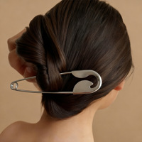 Épingle à Cheveux Métallique Minimaliste Créative Argent Brillant, Grande Taille pour Cheveux Épais
