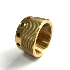 Manchon fileté moleté en laiton usiné sur mesure par CNC, usinage de précision, avec trous de positionnement et écrou fileté en cuivre - Product Image 2
