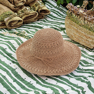 Sombrero de paja Panamá para mujer, de ala ancha, plegable, beige, calado, flexible, para playa y viaje, con cinta, personalizado - Product Image 3