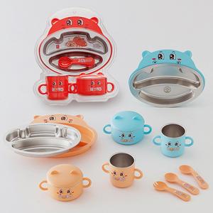 Ensemble de vaisselle pour enfants : <span class=keywords><strong>Assiette</strong></span>, bol à soupe et tasse en acier inoxydable avec motif de dessin animé mignon, cuillère et fourchette en PP durables et sûres - Product Image 6