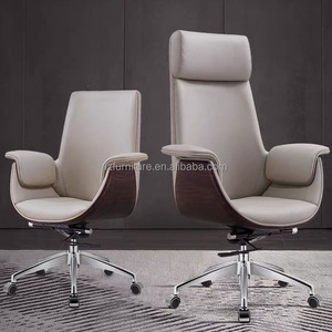 Chaise de bureau en cuir blanc, réglable, pivotante, ergonomique, avec roulettes, chaise de direction - Product Image 3