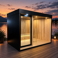 Sauna extérieur thermique sur mesure OEM, avec bain froid et salon de relaxation, professionnel, électrique, en bois, pour 4 à 6 personnes, avec douche intégrée