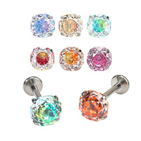 Getta G23 Titanium Alloy Sandwich Gradient Eight-Sided Rose-Cut Zircon Flash Tongue Nail Human Body Piercing Ear Bone Stud