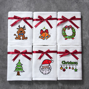 Serviettes de Noël en coton grande taille AR-01 avec broderie décorative en forme de couronne, <span class=keywords><strong>mouchoir</strong></span> de Noël - Product Image 4