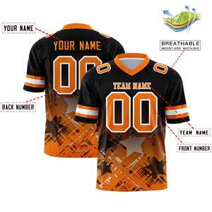 Maillot de football américain personnalisé noir et orange avec dégradé étoilé - Product Image 2