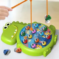 Mainan Edukasi Montessori Joran Pancing Plastik ABS Bertema Dinosaurus Magnetik Sederhana untuk Anak Usia 5-7 Tahun, Berputar dengan Tenaga Baterai