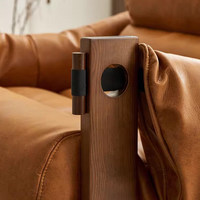 Fauteuil inclinable vintage en cuir huilé et éponge, style rétro en bois massif, fauteuil d'appoint de luxe pour hôtel et villa