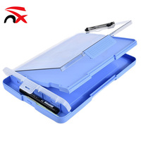 Porte-documents multifonctionnel en plastique A4 avec pinces, boîte de rangement de bureau double couche avec fente pour stylo