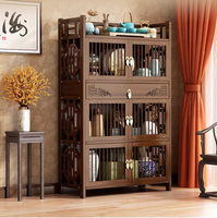 Meuble de rangement multifonctionnel en bambou à 4 niveaux, avec un tiroir et six portes, style chinois moderne, autoportant, pour salon