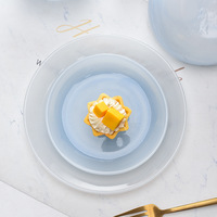 Ensemble de saladiers chinois créatifs en verre transparent style peinture à l'encre, motif végétal en jade blanc, lavable au lave-vaisselle, cadeaux d'affaires, vaisselle