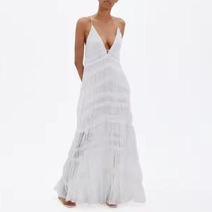 Vestido largo de lino con tirantes finos y cuello halter, estilo festivo, talla grande, con aberturas, para mujer, precio bajo, gran oferta - Product Image 2