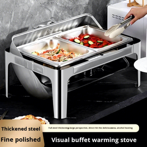 Estufa de alcohol aislada de acero inoxidable plateado transfronteriza para hotel, <span class=keywords><strong>restaurante</strong></span>, buffet, vajilla de desayuno, con tapa abatible dorada - Product Image 2