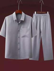 Camicia da uomo a maniche corte per uomo, mezza età e anziani, abito estivo sottile, <span class=keywords><strong>abbigliamento</strong></span> casual di mezza età <span class=keywords><strong>set</strong></span> di pantaloni - Product Image 2