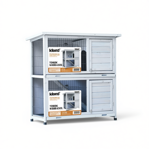 Klorde - Cage à lapins à 2 étages en bois gris pour intérieur avec plateaux amovibles, toit imperméable, design moderne - Product Image 1