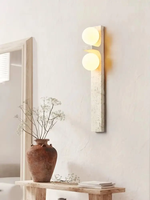 Applique murale LED en pierre naturelle de travertin jaune style Wabi-Sabi médiéval pour salon, éclairage décoratif